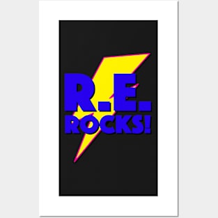 R.E. ROCKS! LIGHTNING LOGO SLOGAN FOR TEACHERS, LECTURERS ETC. Posters and Art